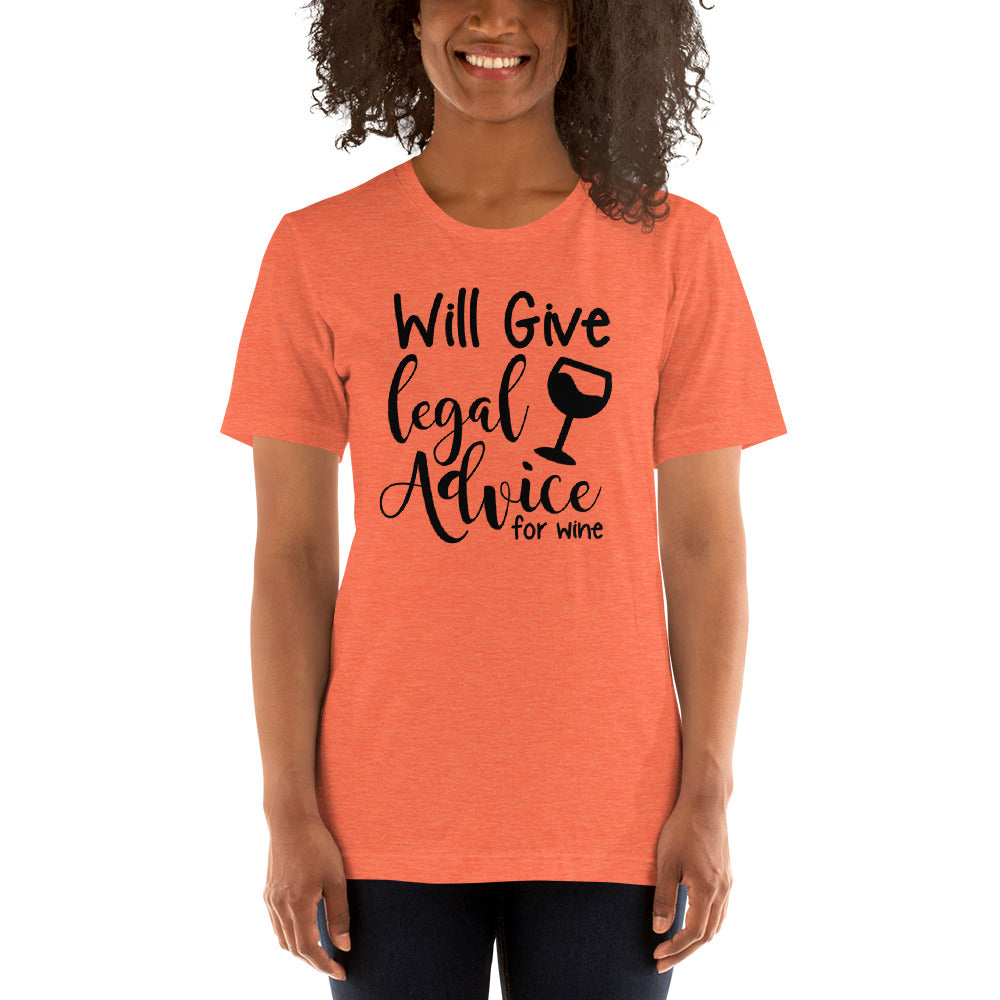 Law School T Shirt - Legal Advice for Wine Black - Unisex Short Sleeve Shirt - The Legal Boutique