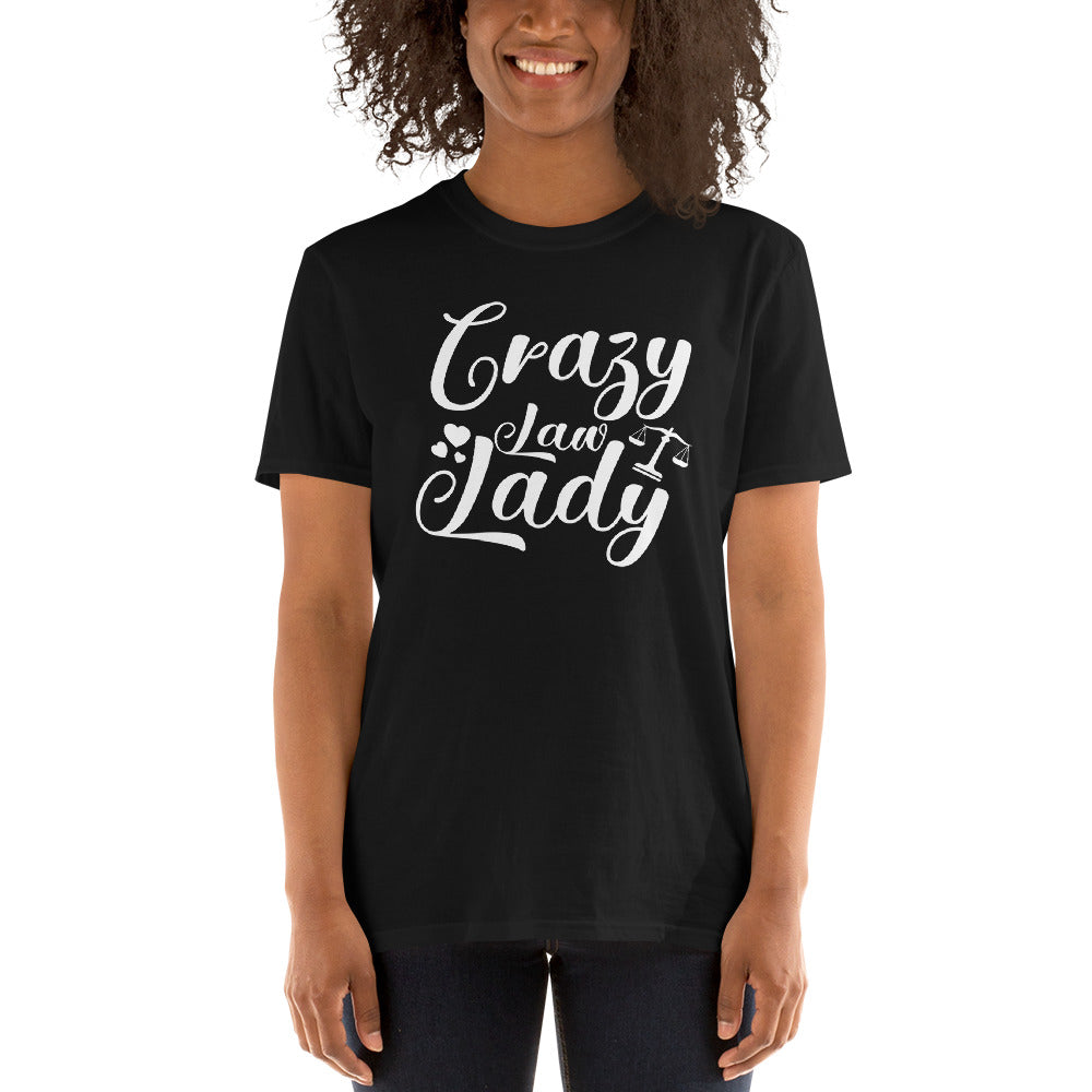 Attorney Gift T Shirt - Crazy Law Lady White - Women's Short Sleeve Shirt - The Legal Boutique