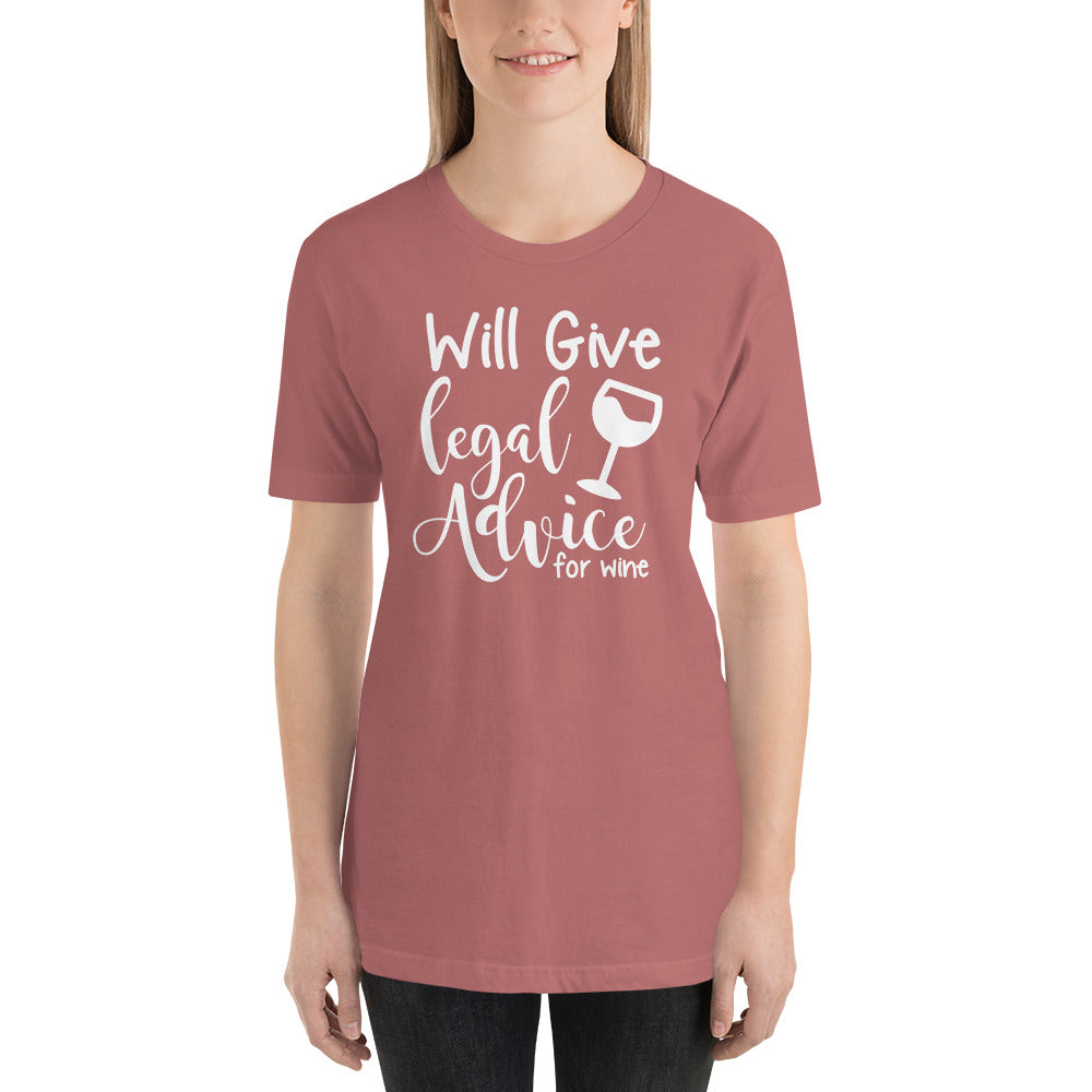 Law Student T Shirt - Legal Advice for Wine White - Unisex Short Sleeve Shirt - The Legal Boutique