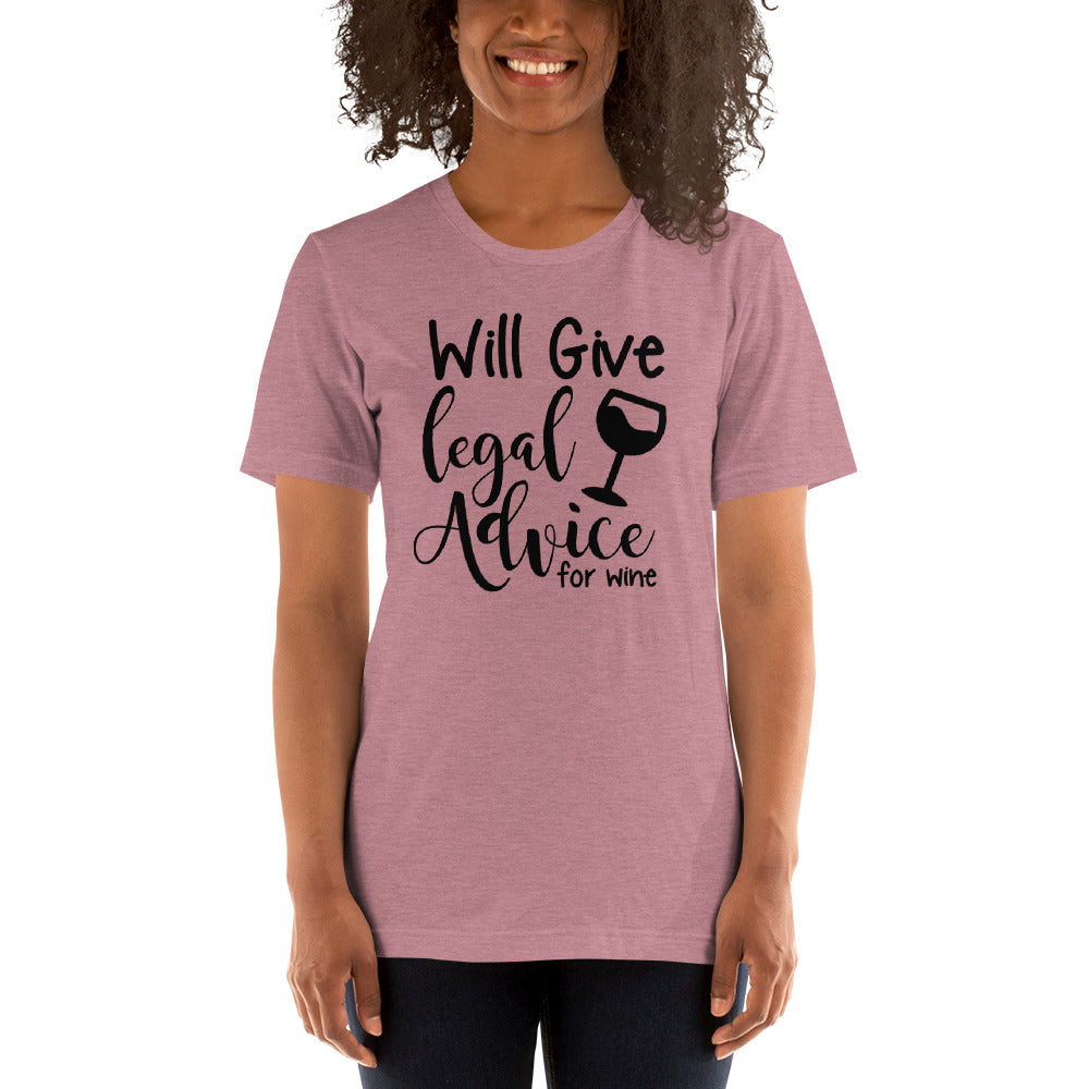 Law School T Shirt - Legal Advice for Wine Black - Unisex Short Sleeve Shirt - The Legal Boutique