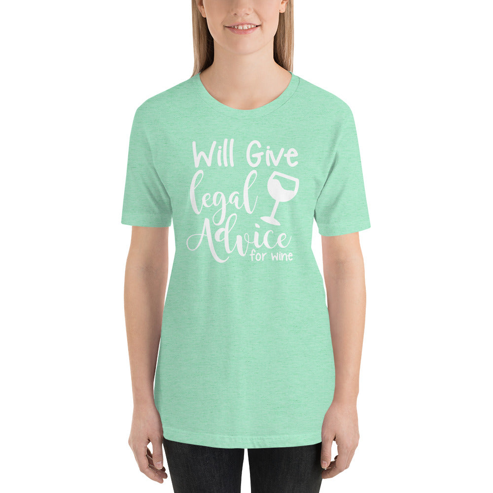 Law Student T Shirt - Legal Advice for Wine White - Unisex Short Sleeve Shirt - The Legal Boutique