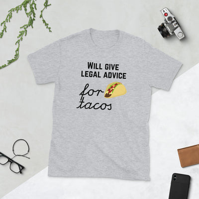 Will Give Legal Advice for Tacos Dark - Short-Sleeve Unisex T-Shirt - The Legal Boutique