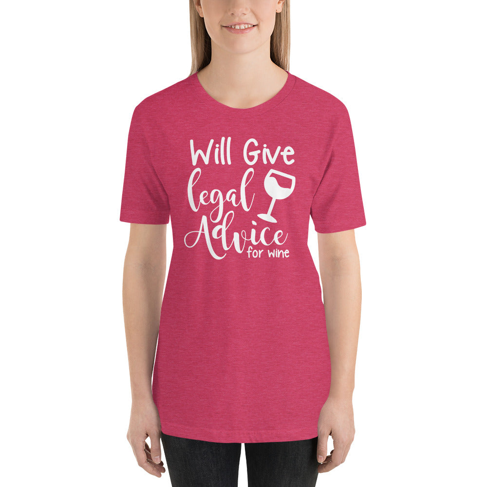 Law Student T Shirt - Legal Advice for Wine White - Unisex Short Sleeve Shirt - The Legal Boutique