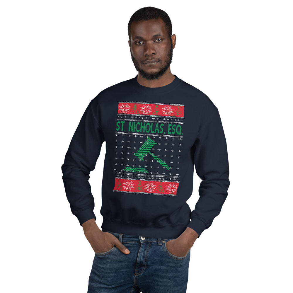 Ugly Christmas Sweater - St. Nicholas, Esquire - Unisex Crew Neck Sweatshirt - The Legal Boutique