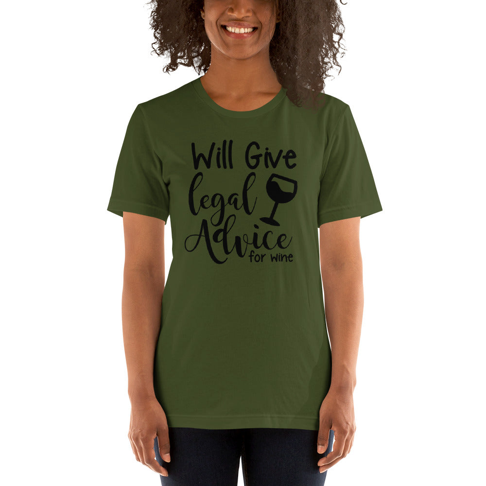 Law School T Shirt - Legal Advice for Wine Black - Unisex Short Sleeve Shirt - The Legal Boutique