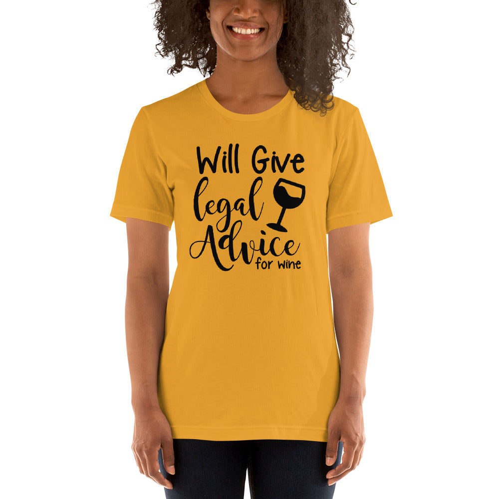 Law School T Shirt - Legal Advice for Wine Black - Unisex Short Sleeve Shirt - The Legal Boutique