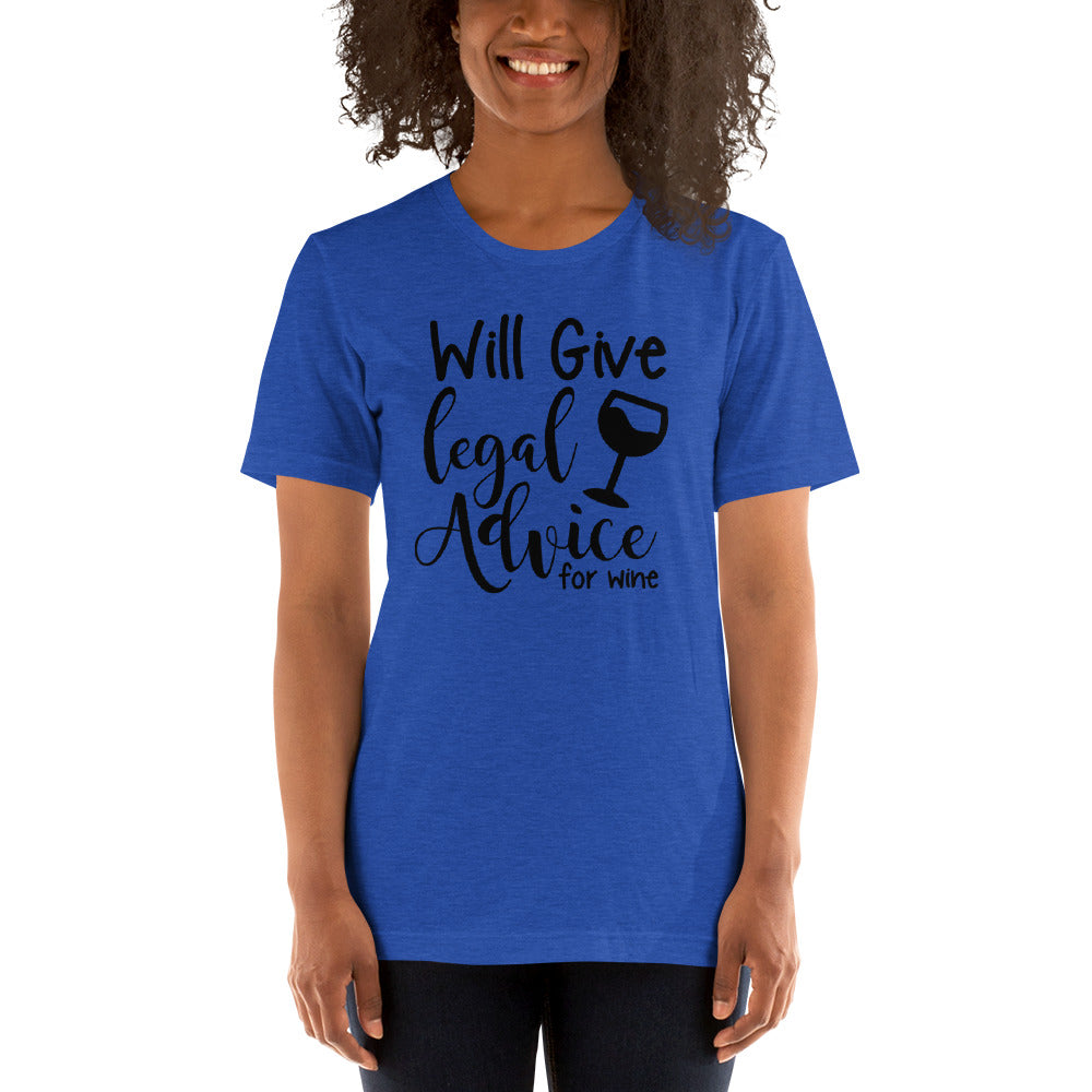 Law School T Shirt - Legal Advice for Wine Black - Unisex Short Sleeve Shirt - The Legal Boutique