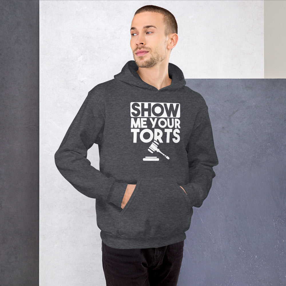 Attorney Gift Hoodie - Show Me Your Torts White - Unisex Hooded Sweatshirt - The Legal Boutique