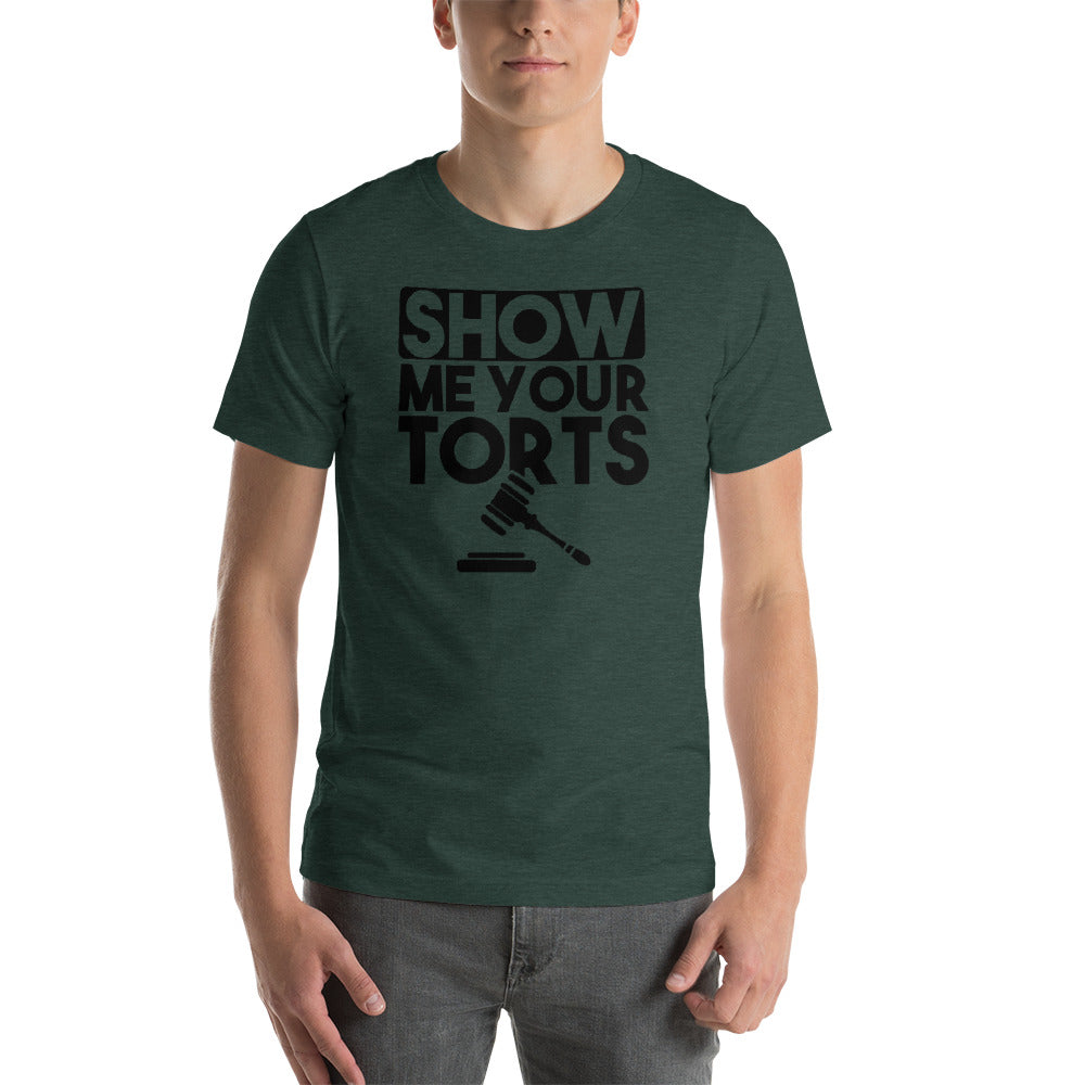 Lawyer T Shirt - Show Me Your Torts Black - Unisex Short Sleeve Shirt - The Legal Boutique