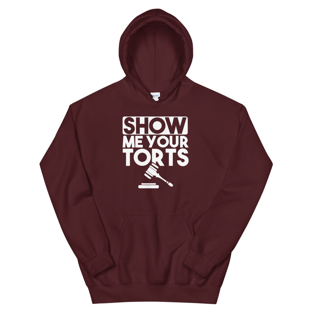 Attorney Gift Hoodie - Show Me Your Torts White - Unisex Hooded Sweatshirt - The Legal Boutique
