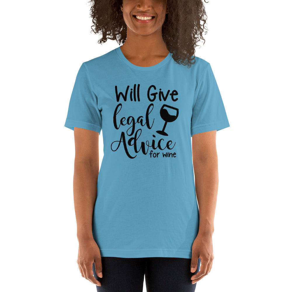 Law School T Shirt - Legal Advice for Wine Black - Unisex Short Sleeve Shirt - The Legal Boutique