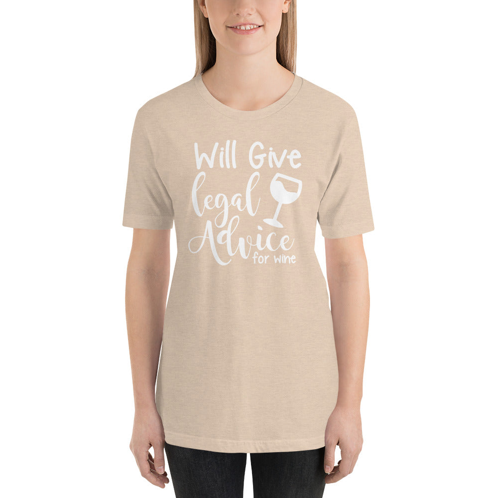Law Student T Shirt - Legal Advice for Wine White - Unisex Short Sleeve Shirt - The Legal Boutique
