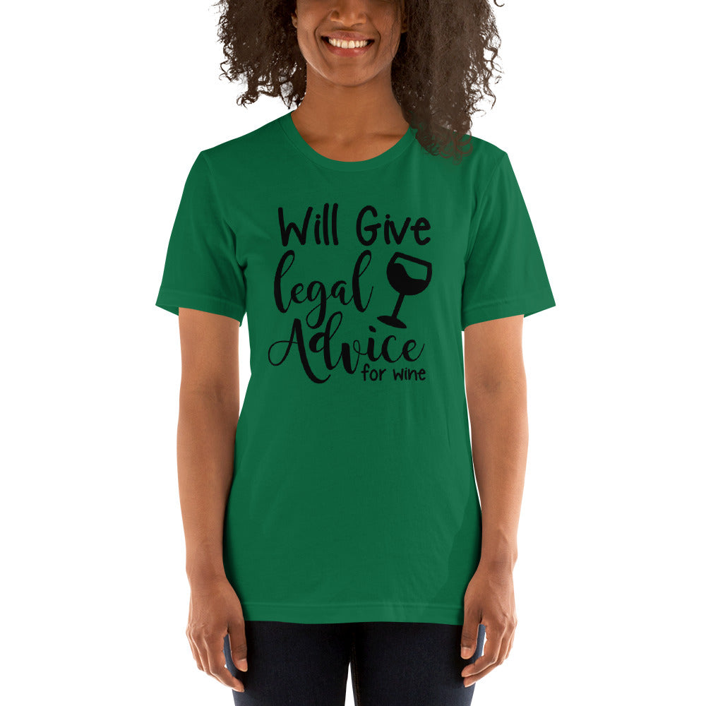 Law School T Shirt - Legal Advice for Wine Black - Unisex Short Sleeve Shirt - The Legal Boutique