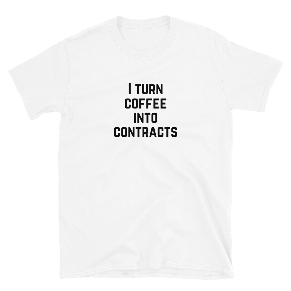 Attorney T Shirt Gift - Coffee Into Contracts Black - Premium Unisex Short Sleeve Shirt - The Legal Boutique