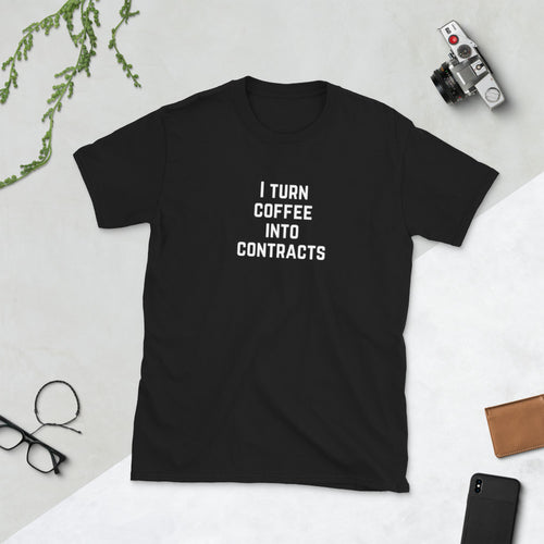 Attorney T Shirt Gift - Coffee Into Contracts White - Premium Unisex Short Sleeve Shirt - The Legal Boutique