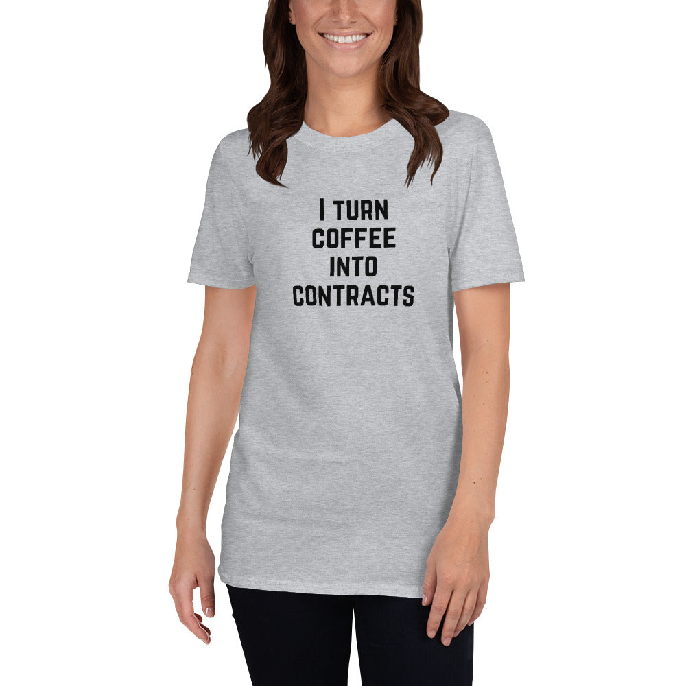 Attorney T Shirt Gift - Coffee Into Contracts Black - Premium Unisex Short Sleeve Shirt - The Legal Boutique