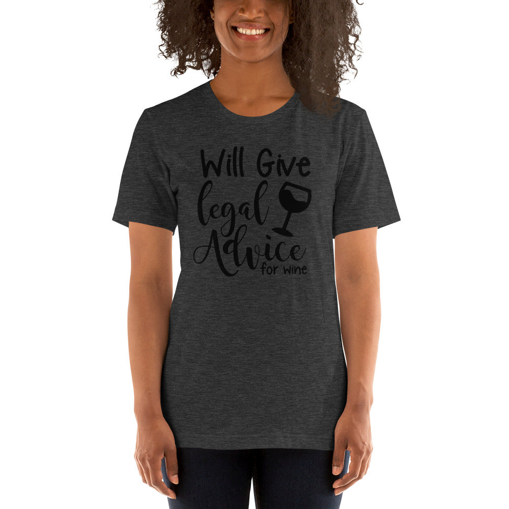 Law School T Shirt - Legal Advice for Wine Black - Unisex Short Sleeve Shirt - The Legal Boutique