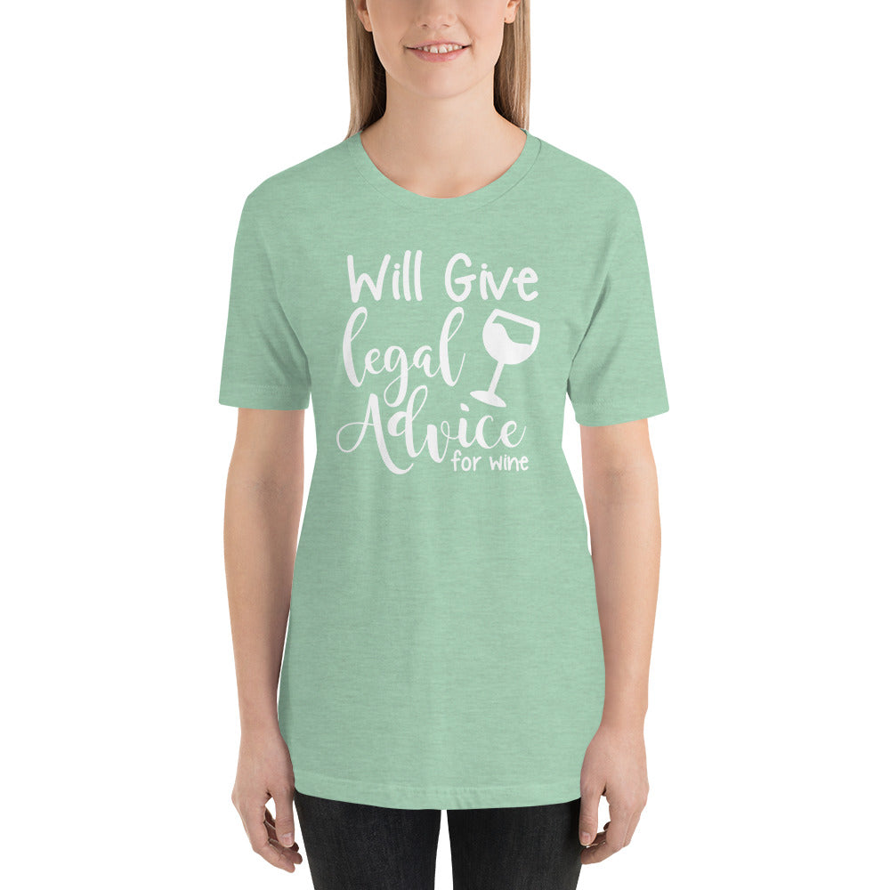 Law Student T Shirt - Legal Advice for Wine White - Unisex Short Sleeve Shirt - The Legal Boutique