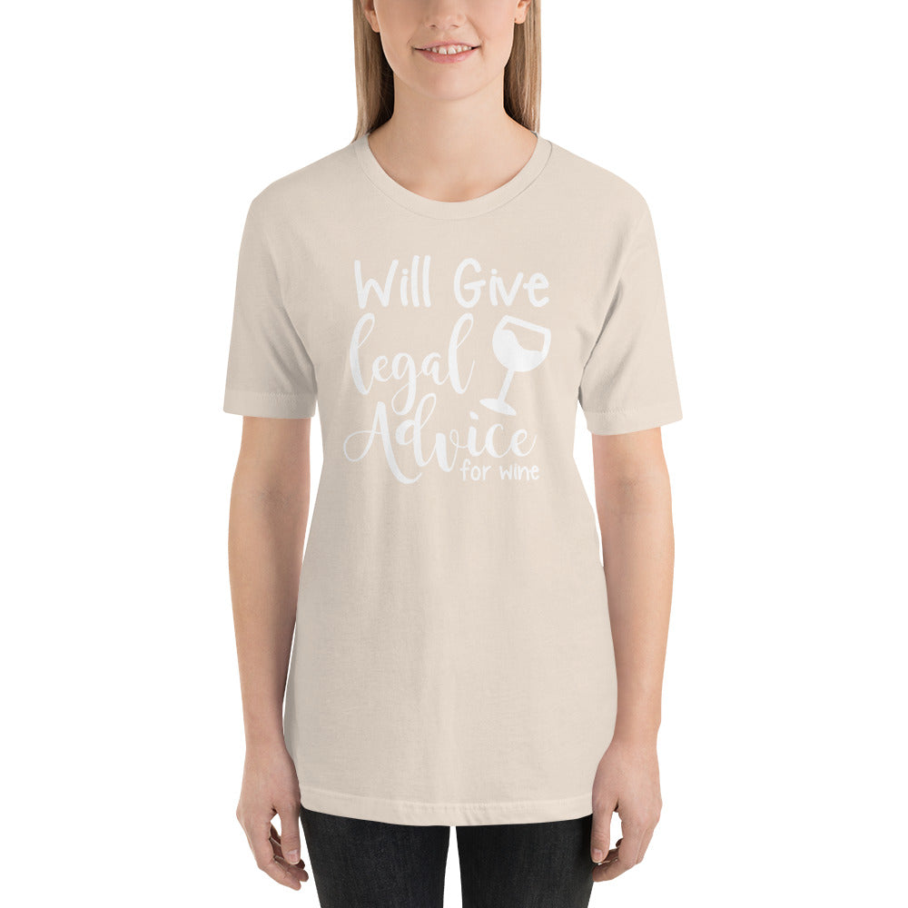 Law Student T Shirt - Legal Advice for Wine White - Unisex Short Sleeve Shirt - The Legal Boutique
