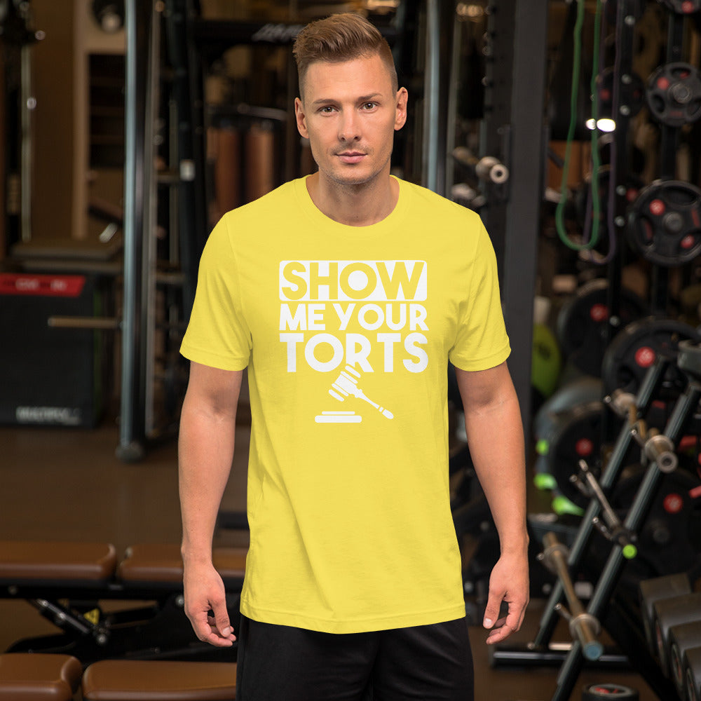Lawyer T Shirt - Show Me Your Torts White - Unisex Short Sleeve Shirt - The Legal Boutique