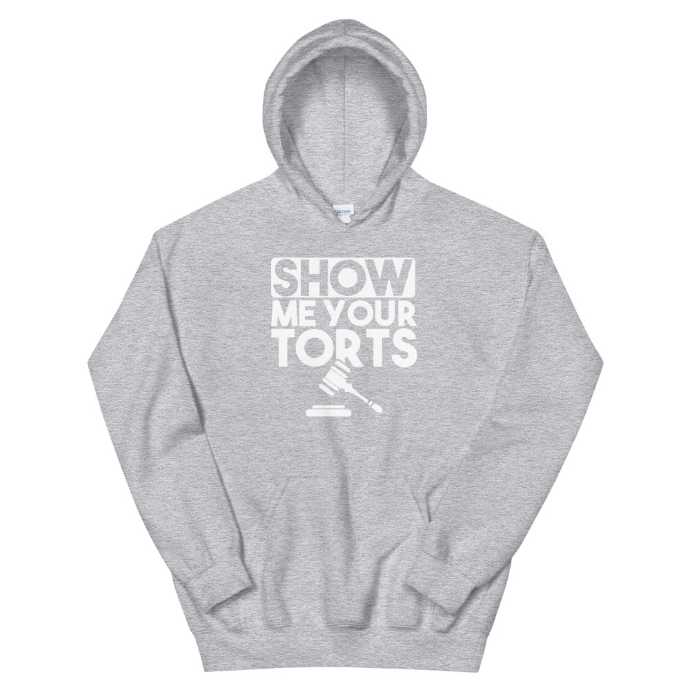 Attorney Gift Hoodie - Show Me Your Torts White - Unisex Hooded Sweatshirt - The Legal Boutique