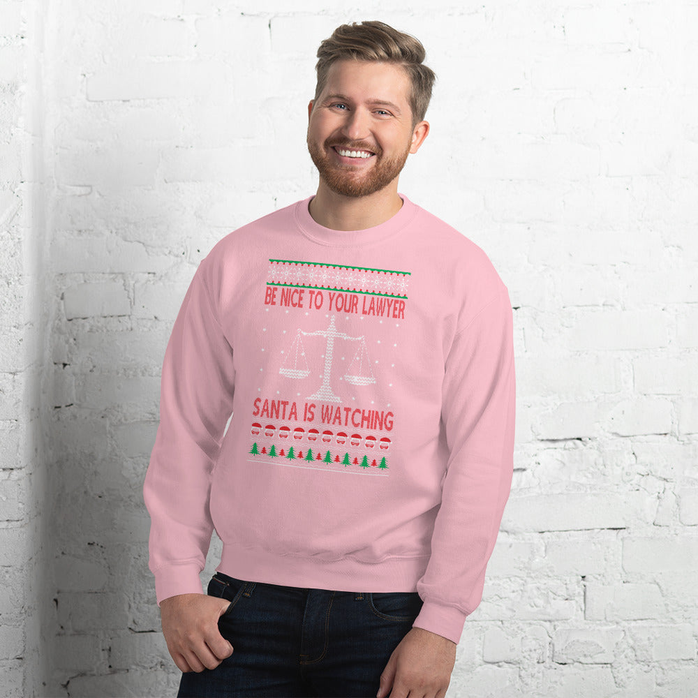 Ugly Christmas Sweater - Be Nice to Your Lawyer, Santa is Watching - Unisex Crew Neck Sweatshirt - The Legal Boutique