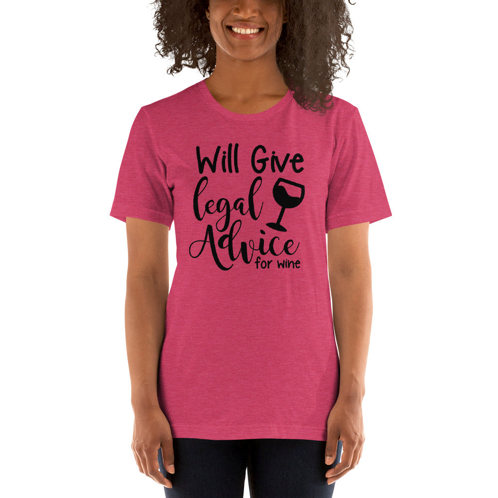 Law School T Shirt - Legal Advice for Wine Black - Unisex Short Sleeve Shirt - The Legal Boutique