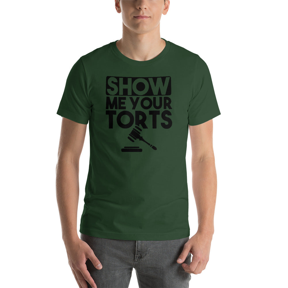Lawyer T Shirt - Show Me Your Torts Black - Unisex Short Sleeve Shirt - The Legal Boutique