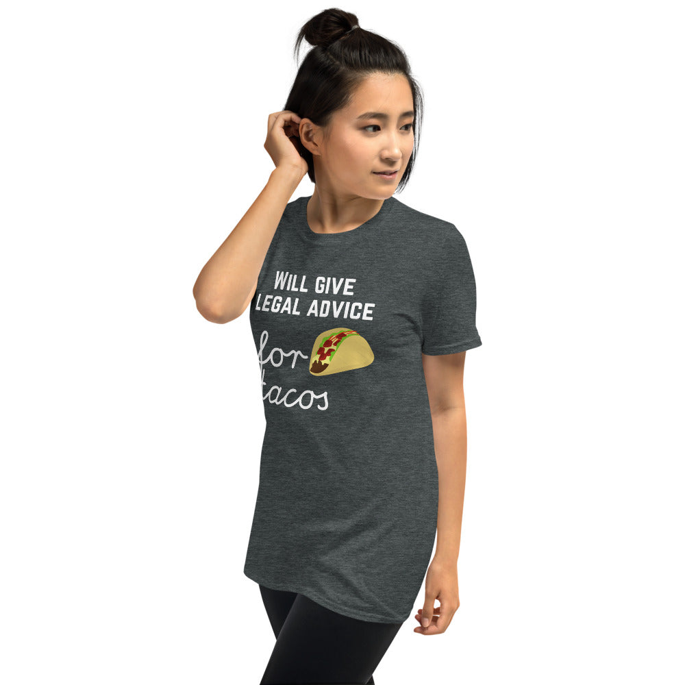 Will Give Legal Advice for Tacos White - Short-Sleeve Unisex T-Shirt - The Legal Boutique
