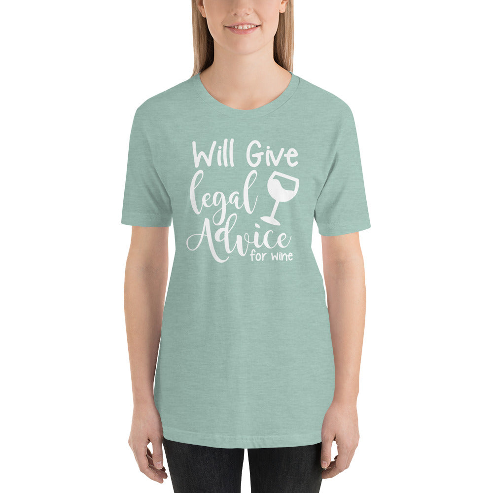 Law Student T Shirt - Legal Advice for Wine White - Unisex Short Sleeve Shirt - The Legal Boutique