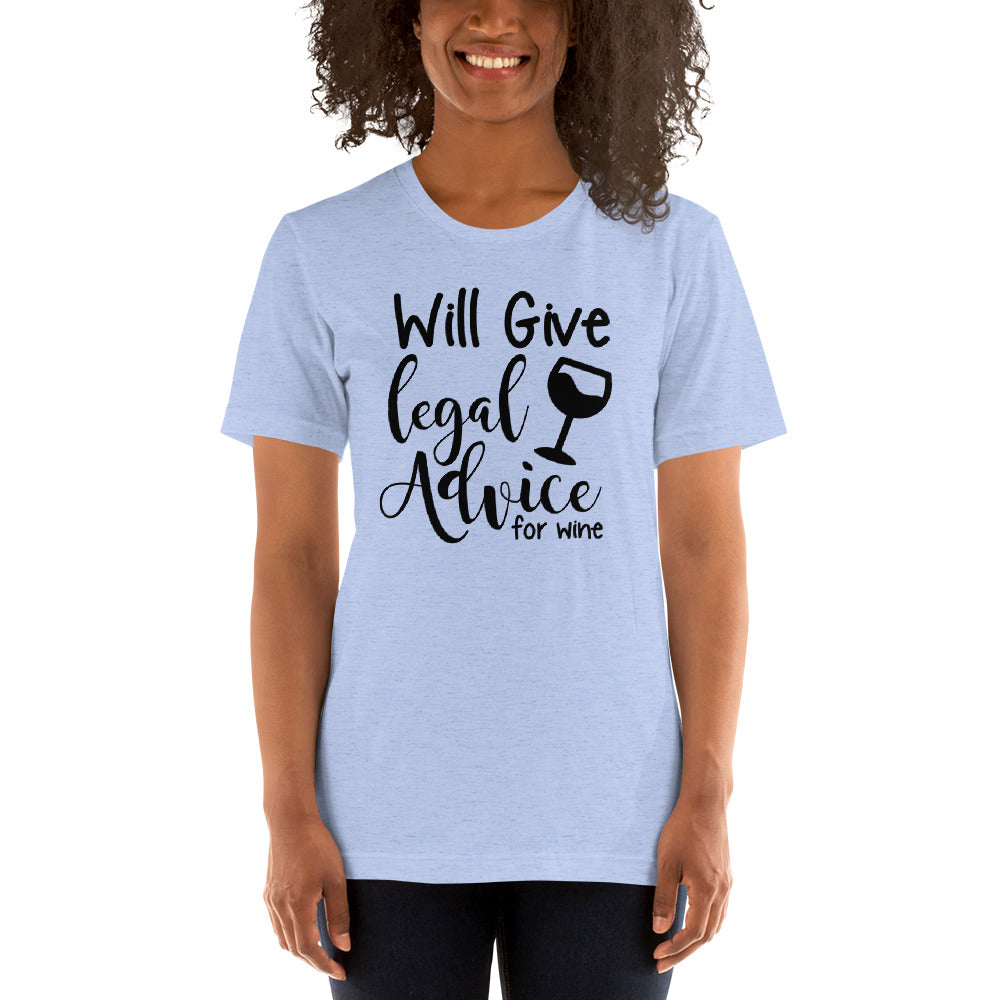 Law School T Shirt - Legal Advice for Wine Black - Unisex Short Sleeve Shirt - The Legal Boutique