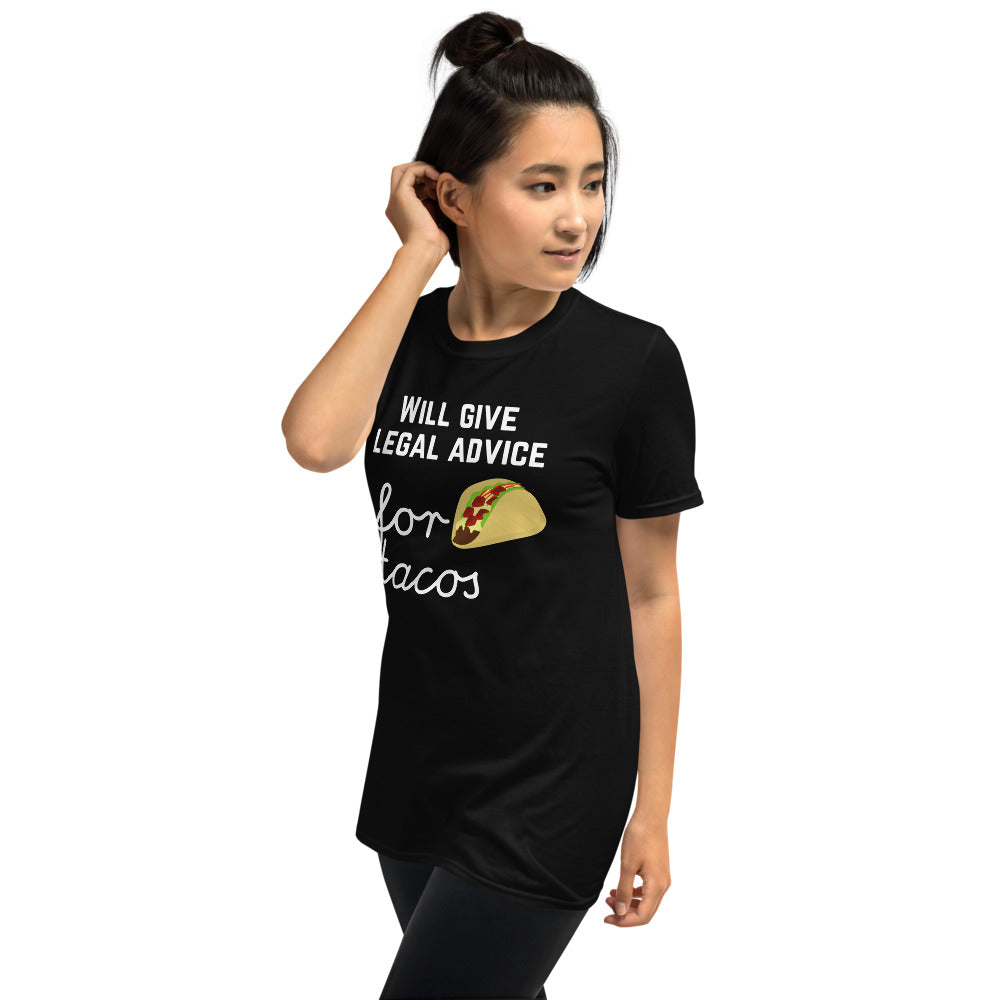 Will Give Legal Advice for Tacos White - Short-Sleeve Unisex T-Shirt - The Legal Boutique