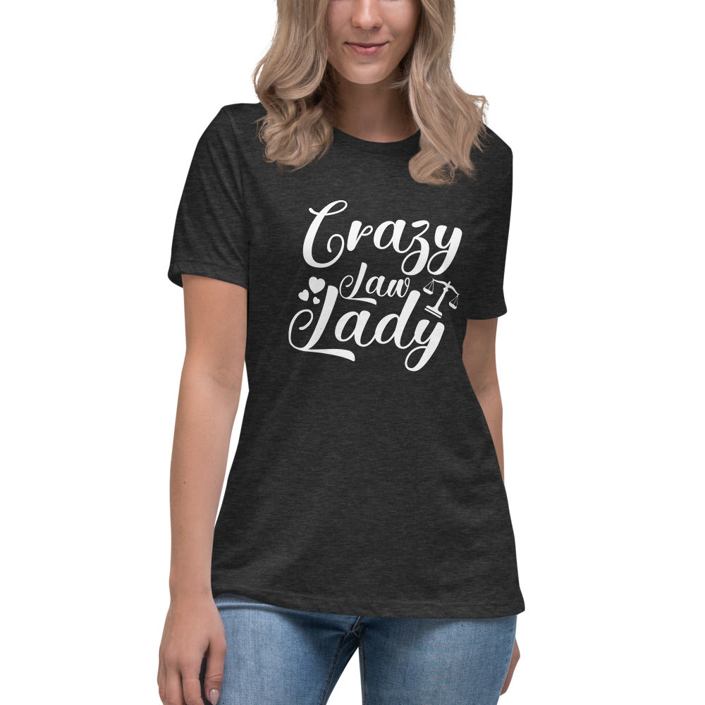 Attorney Gift T Shirt - Crazy Law Lady White - Women's Short Sleeve Shirt - The Legal Boutique