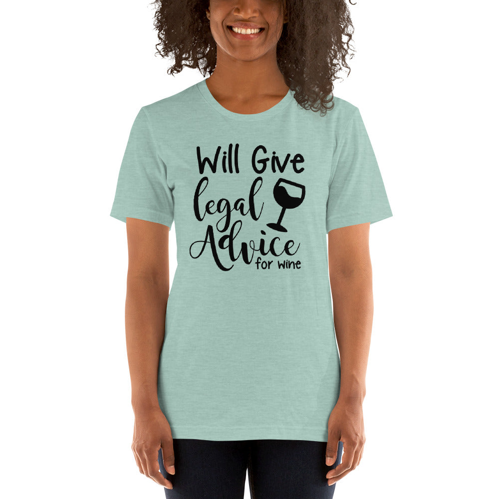Law School T Shirt - Legal Advice for Wine Black - Unisex Short Sleeve Shirt - The Legal Boutique