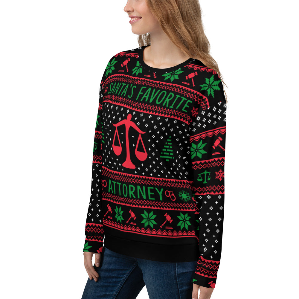 Santa's Favorite Attorney All-Over Ugly Christmas Sweater - The Legal Boutique