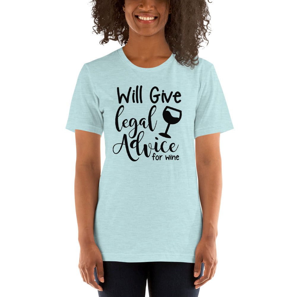 Law School T Shirt - Legal Advice for Wine Black - Unisex Short Sleeve Shirt - The Legal Boutique