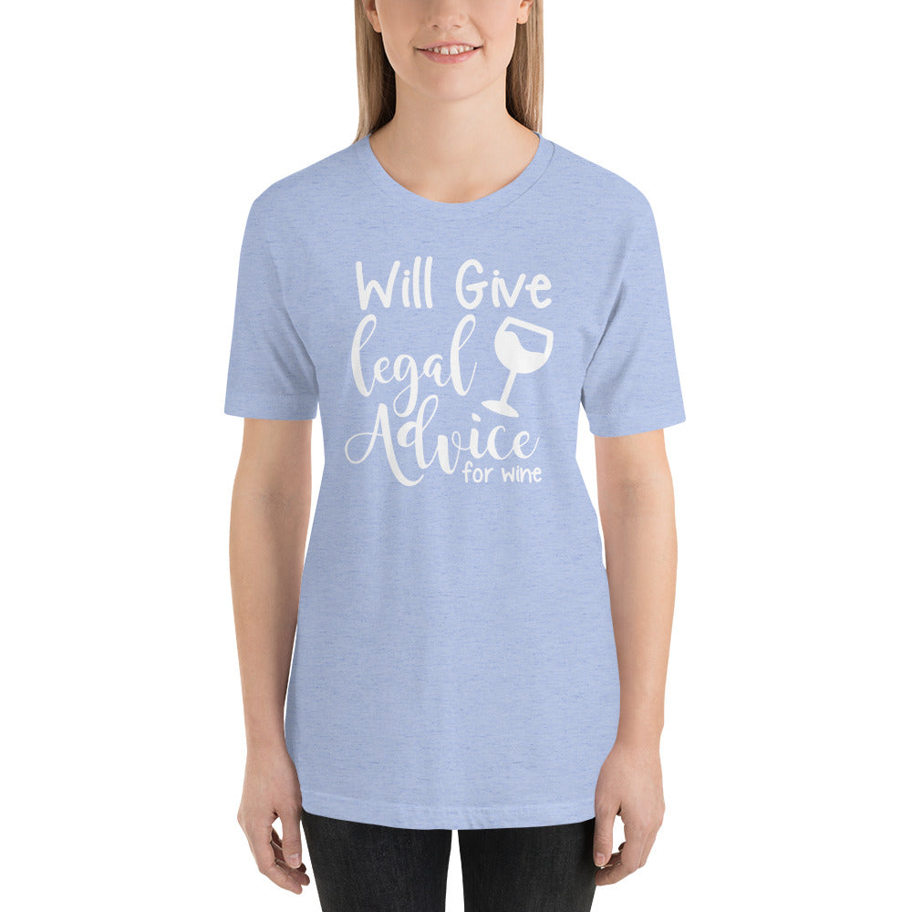 Law Student T Shirt - Legal Advice for Wine White - Unisex Short Sleeve Shirt - The Legal Boutique