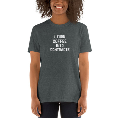 Attorney T Shirt Gift - Coffee Into Contracts White - Premium Unisex Short Sleeve Shirt - The Legal Boutique