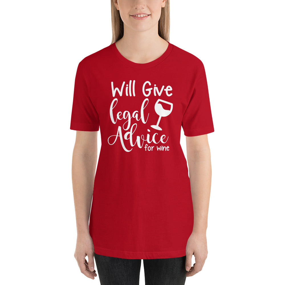 Law Student T Shirt - Legal Advice for Wine White - Unisex Short Sleeve Shirt - The Legal Boutique
