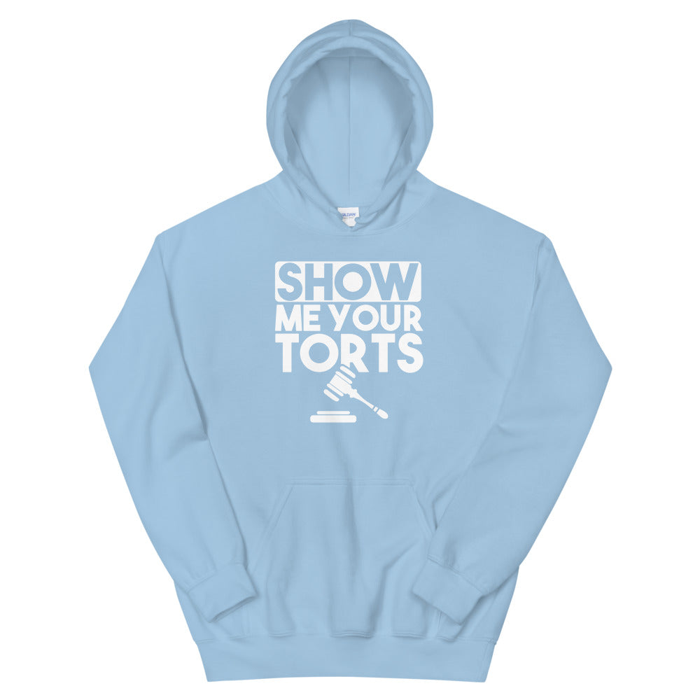 Attorney Gift Hoodie - Show Me Your Torts White - Unisex Hooded Sweatshirt - The Legal Boutique