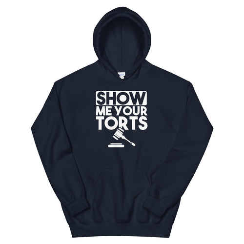 Attorney Gift Hoodie - Show Me Your Torts White - Unisex Hooded Sweatshirt - The Legal Boutique