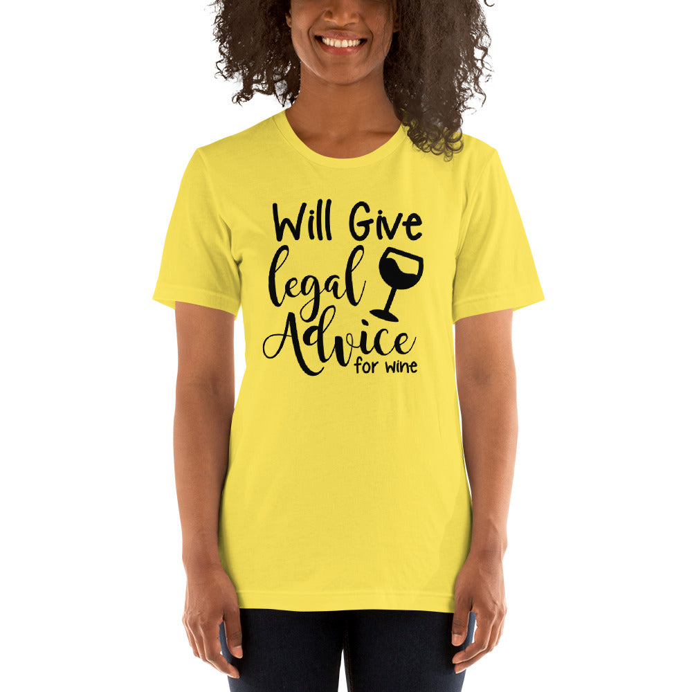 Law School T Shirt - Legal Advice for Wine Black - Unisex Short Sleeve Shirt - The Legal Boutique