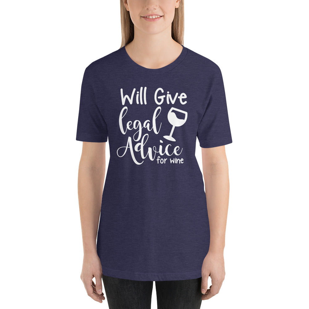 Law Student T Shirt - Legal Advice for Wine White - Unisex Short Sleeve Shirt - The Legal Boutique