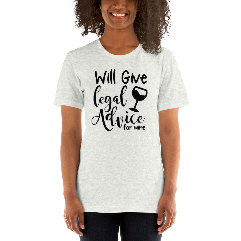 Law School T Shirt - Legal Advice for Wine Black - Unisex Short Sleeve Shirt - The Legal Boutique