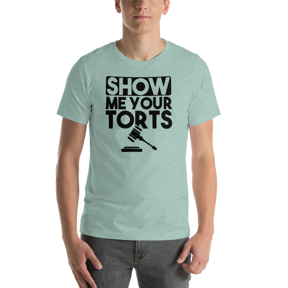 Lawyer T Shirt - Show Me Your Torts Black - Unisex Short Sleeve Shirt - The Legal Boutique