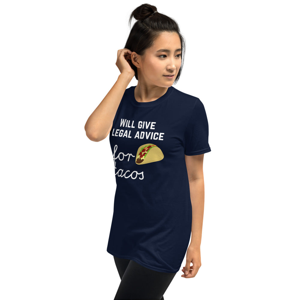 Will Give Legal Advice for Tacos White - Short-Sleeve Unisex T-Shirt - The Legal Boutique