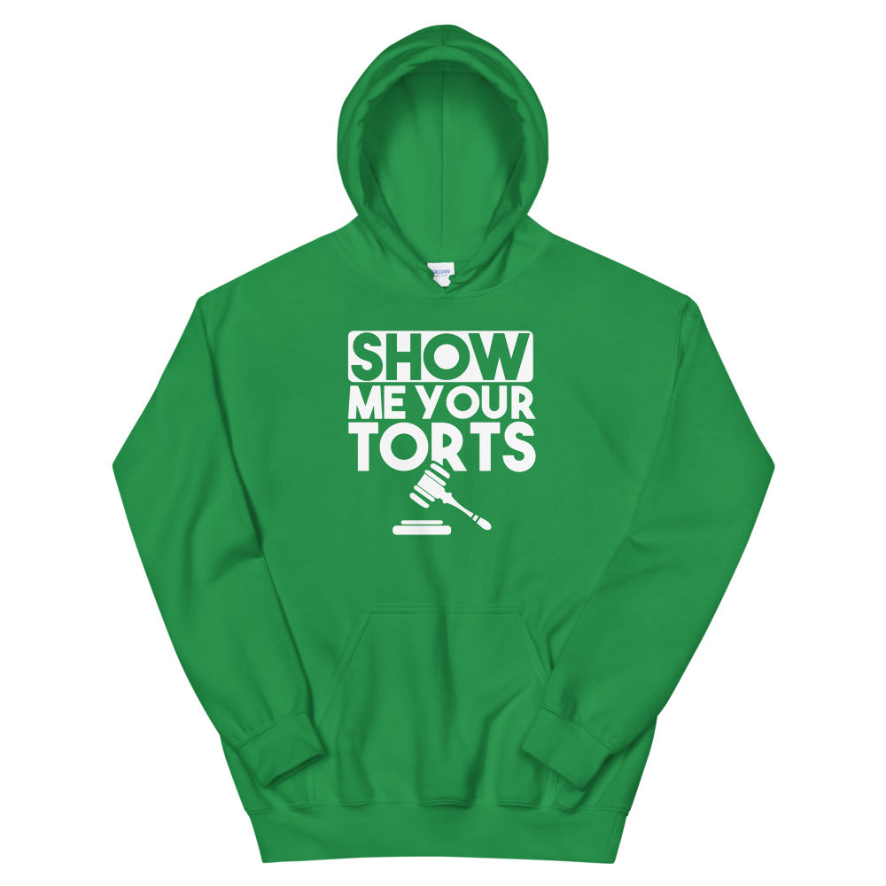 Attorney Gift Hoodie - Show Me Your Torts White - Unisex Hooded Sweatshirt - The Legal Boutique