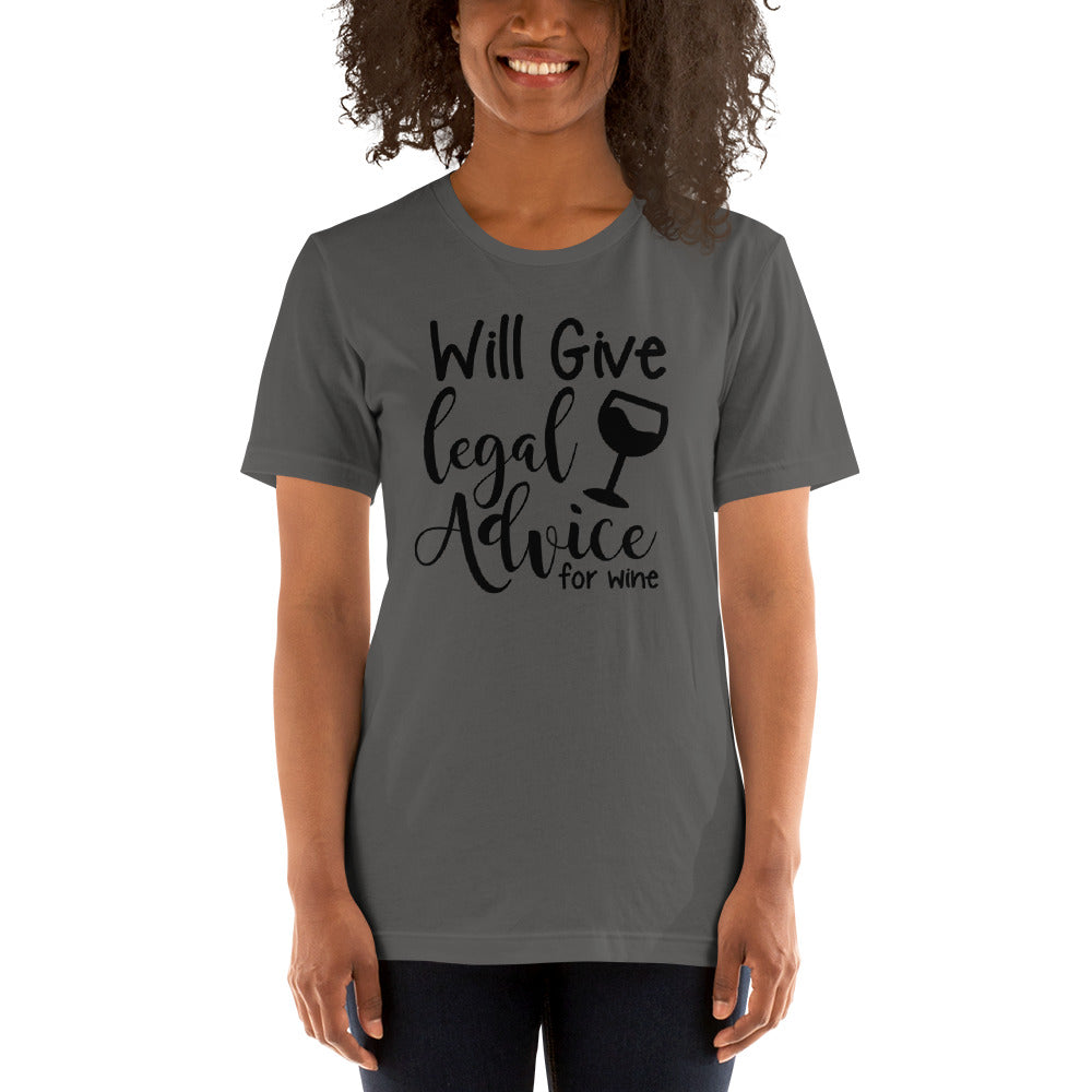 Law School T Shirt - Legal Advice for Wine Black - Unisex Short Sleeve Shirt - The Legal Boutique