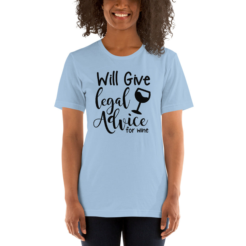 Law School T Shirt - Legal Advice for Wine Black - Unisex Short Sleeve Shirt - The Legal Boutique