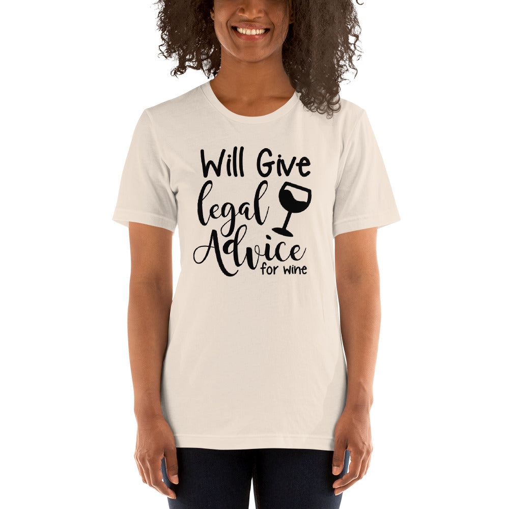 Law School T Shirt - Legal Advice for Wine Black - Unisex Short Sleeve Shirt - The Legal Boutique